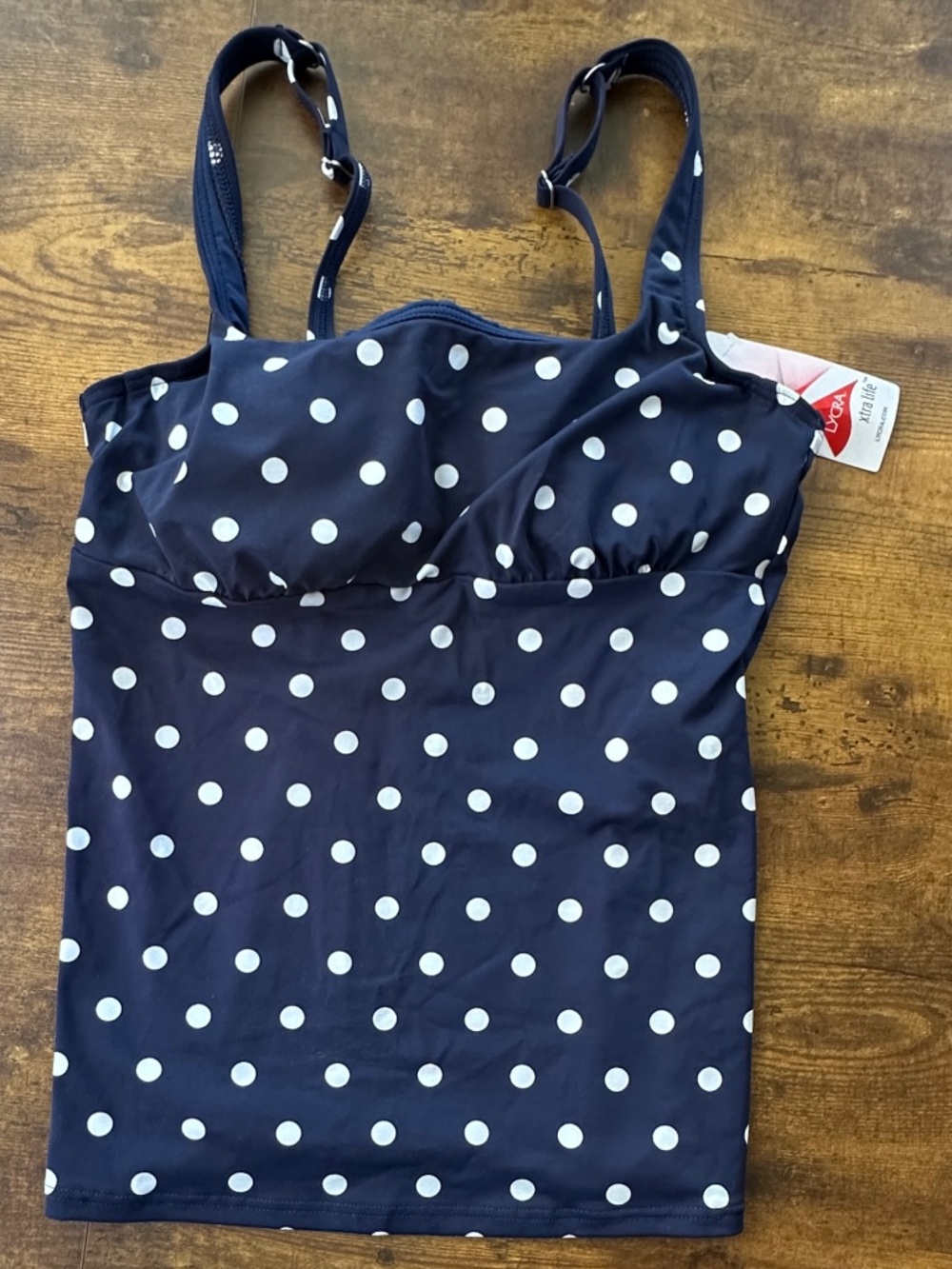 NWT Navy Blue White Polka Dot Tankini Swim Top Lycra Xtra Life Size XSBrand new